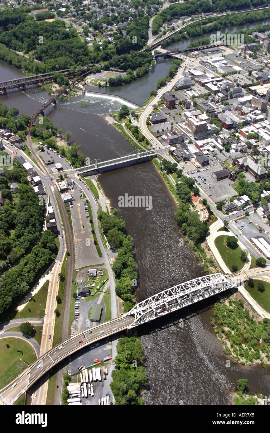 Aerial view of the Delaware River near Easton, Pennsylvania, and Phillipsburg, New Jersey, U.S.A. Stock Photo