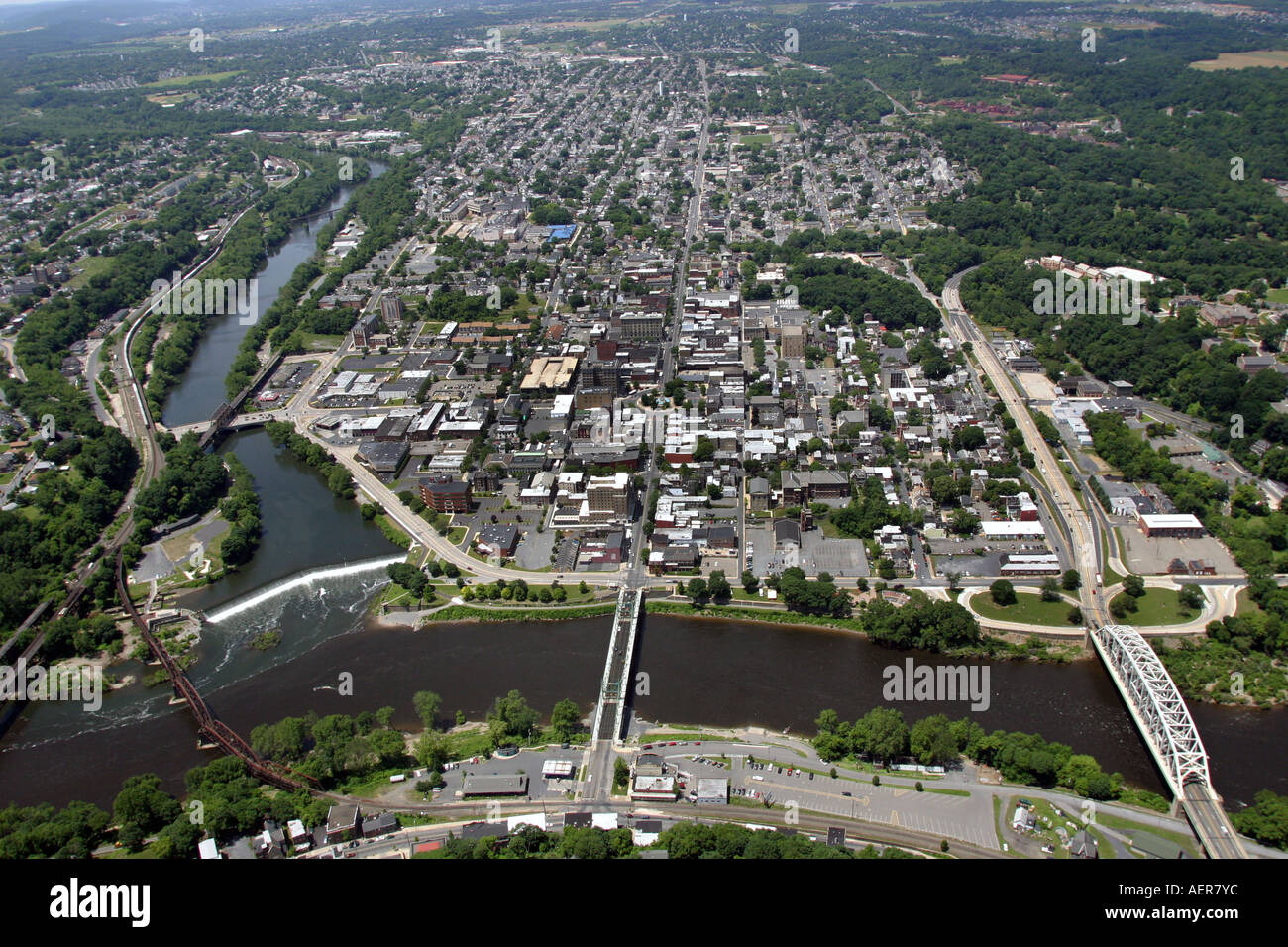 Aerial view of the Delaware River near Easton, Pennsylvania, and