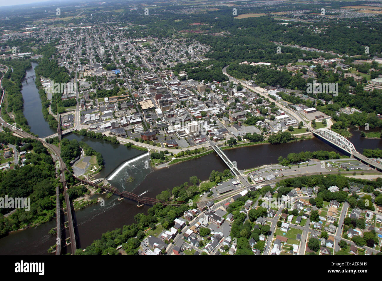 Aerial view of Easton, Pennsylvania, and Phillipsburg, New Jersey, U.S