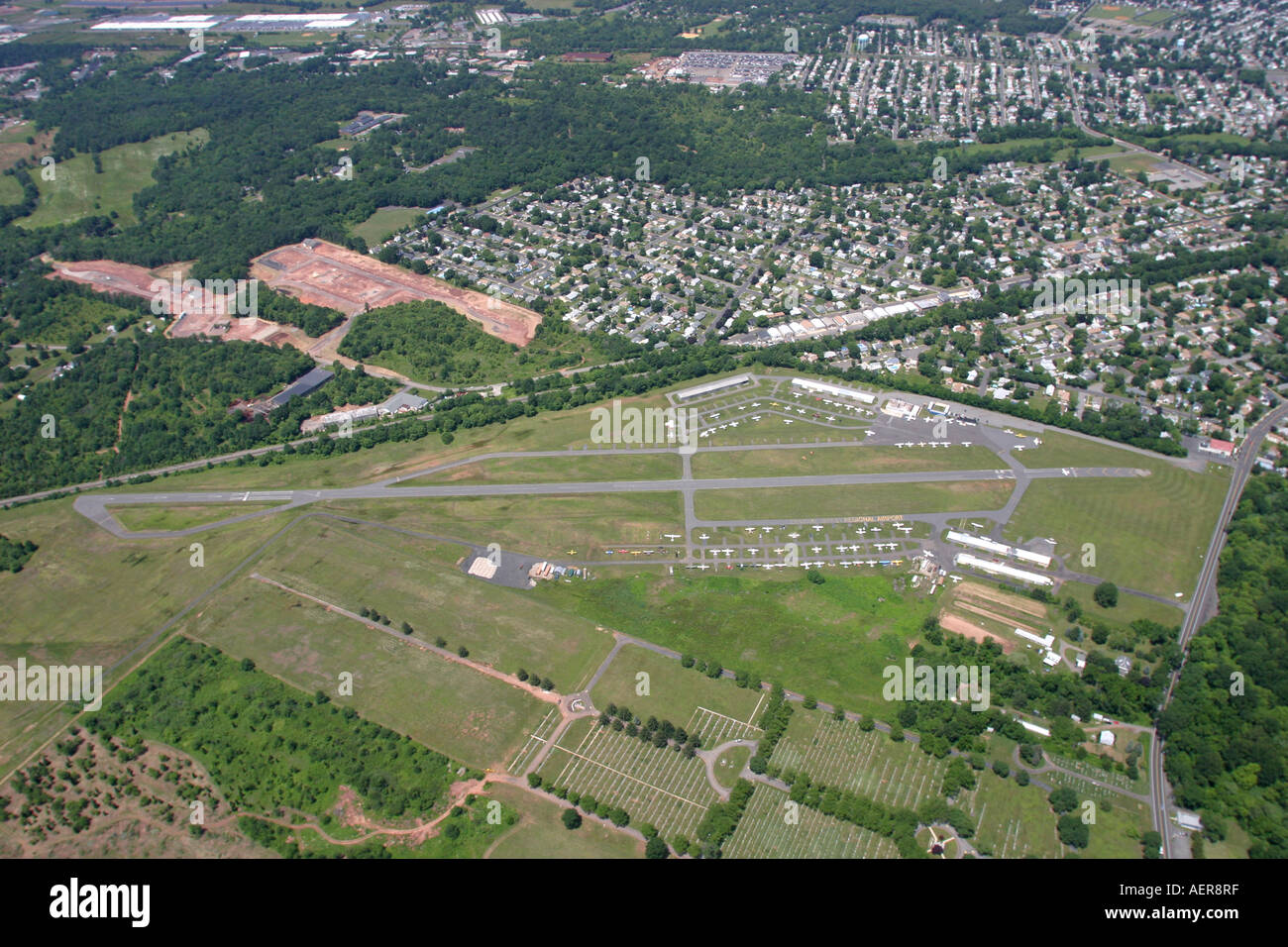 Aerial view central Jersey Regional Airport Manville, New Jersey Stock Photo