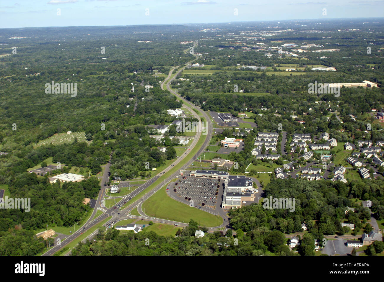 Aerial view of Rt. 22 in Whitehouse Station, New Jersey, U.S.A Stock