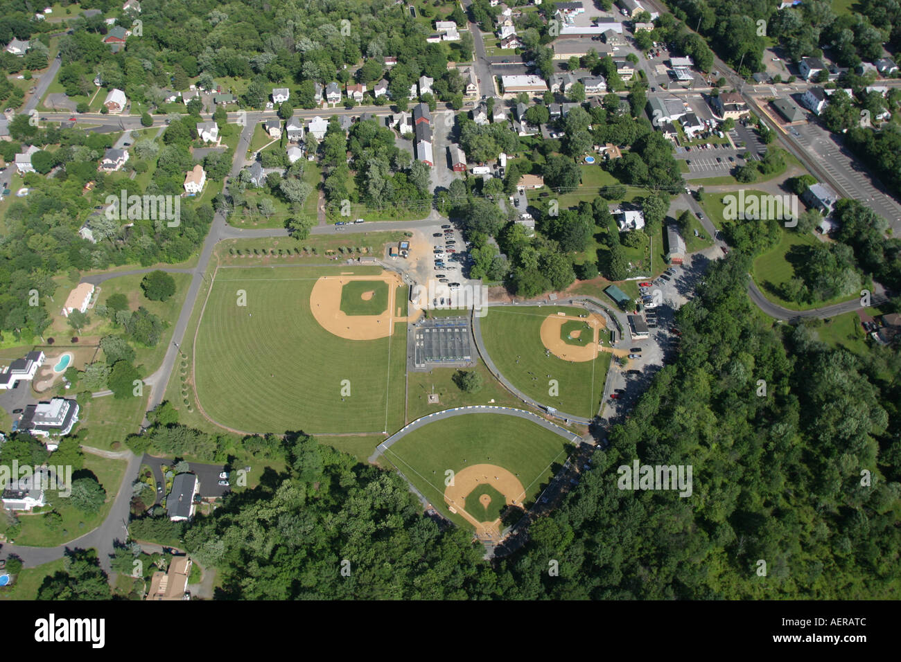 Aerial view of baseball fields in Whitehouse Station, New Jersey, U.S.A