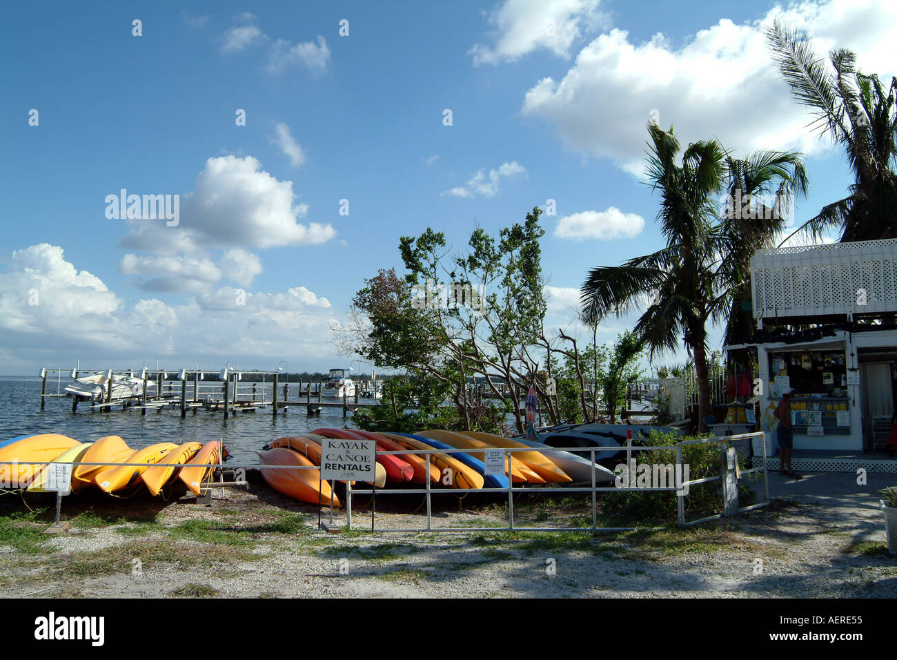 Captiva Island Pine Island Sound Florida fl USA Hire shop for Canoes Kayaks Stock Photo