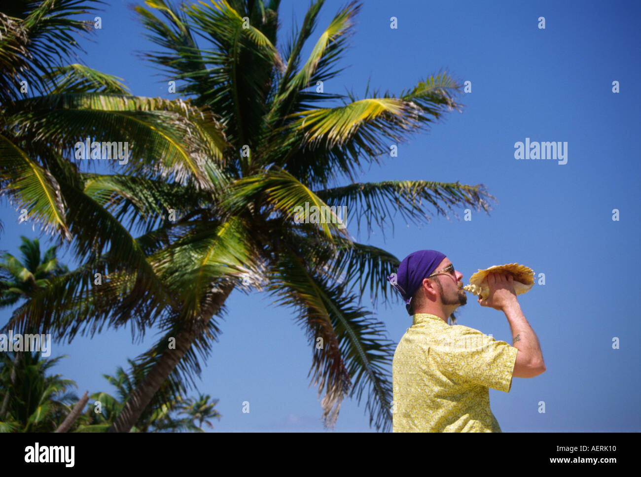 Man blowing conch shell hires stock photography and images Alamy