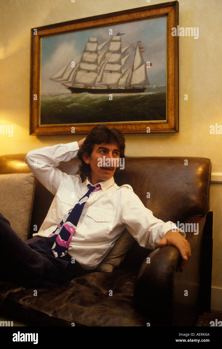 George Harrison portrait in his office London 1982. Former Beatle.1980s UK HOMER SYKES Stock Photo