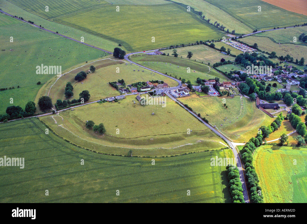 Aerial View of Avebury Stone Circle Wiltshire England Stock Photo