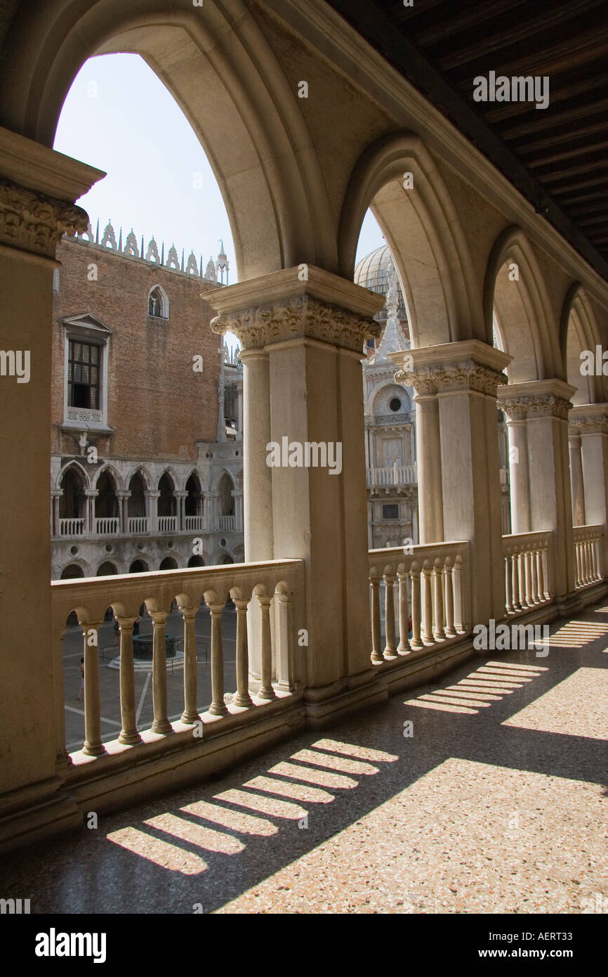 Sunlight streams through the arches of the Loggia on the first floor of the Dodge s Palace Venice Italy Stock Photo