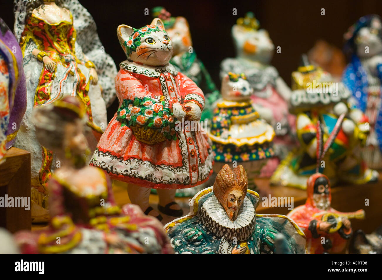 painted ceramic figures in shop window Venice Italy Stock
