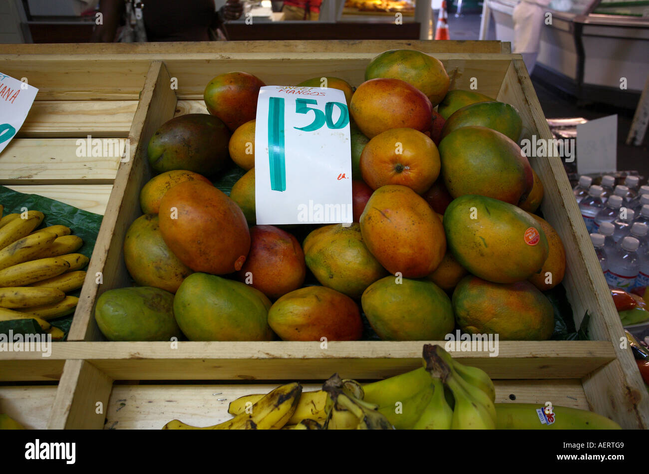 Mangoes for sale at Farmers market shopping center Los Angeles. California, United States of America. Stock Photo