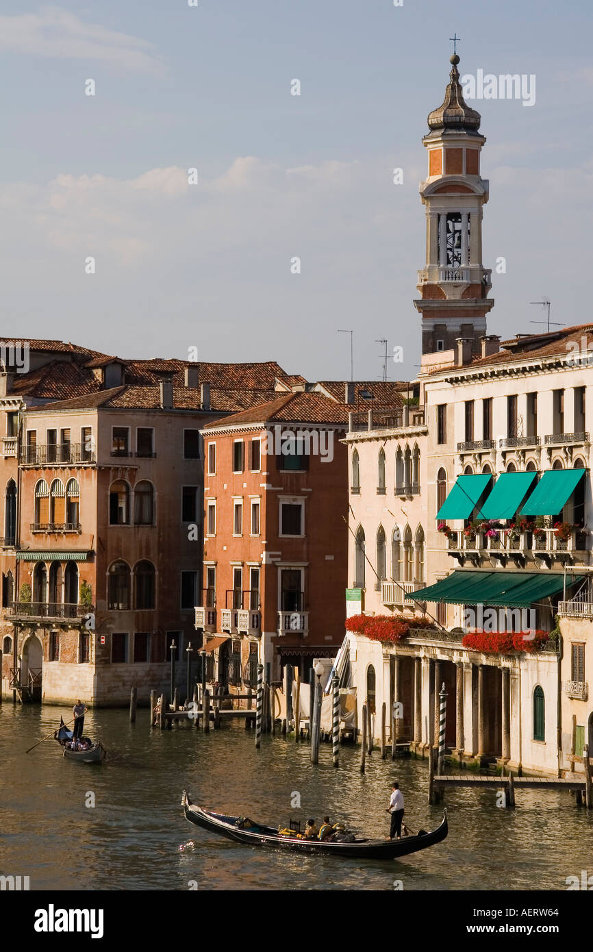 View from the Rialto Bridge of gondolas on the Grand Canal Venice Italy ...