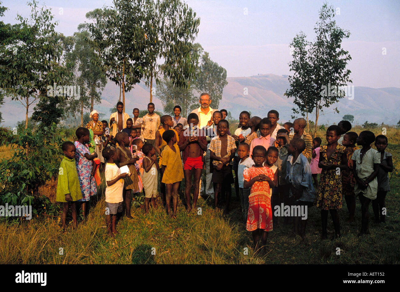 portrait of missionary and children rwanda editorial use only Stock Photo
