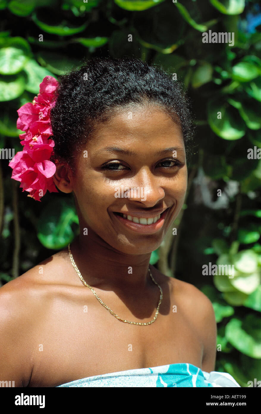 portrait of native woman praslin island seychelles Stock Photo - Alamy