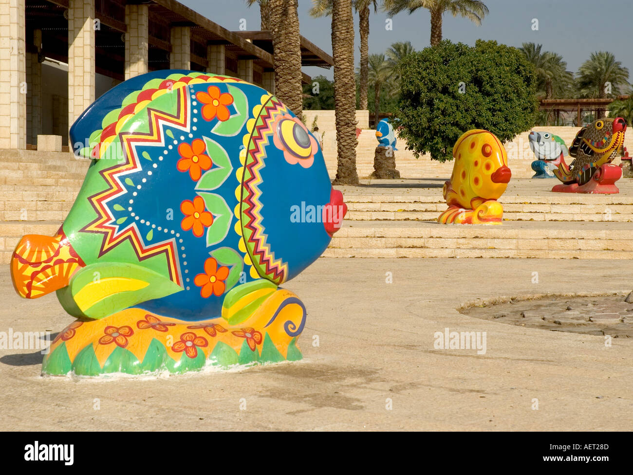 Fish Statue Rabat Israel red sea eilat colourfuly decorated fish sculptures scattered on ...