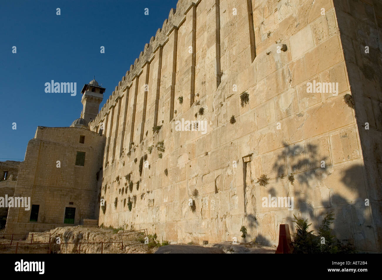 Israel Hebron Cave of Machpela burial site of Abraham Sarah Isaac Jacob Rebecca and Leah exterior close up of the imposing building Stock Photo