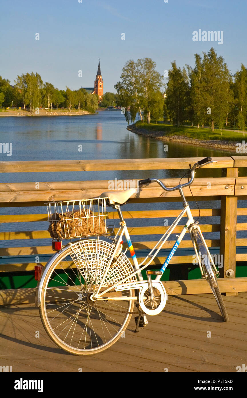 A bicycle on a wooden bridge in Pori Finland EU Stock Photo