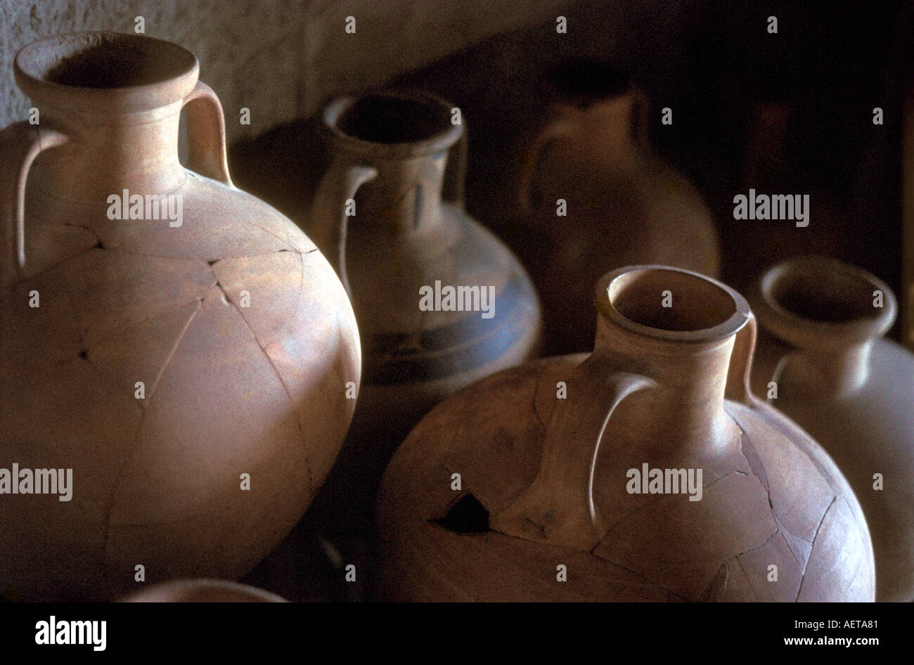 Ancient Greek pots in the Minoan palace of Knossos in Crete Stock Photo