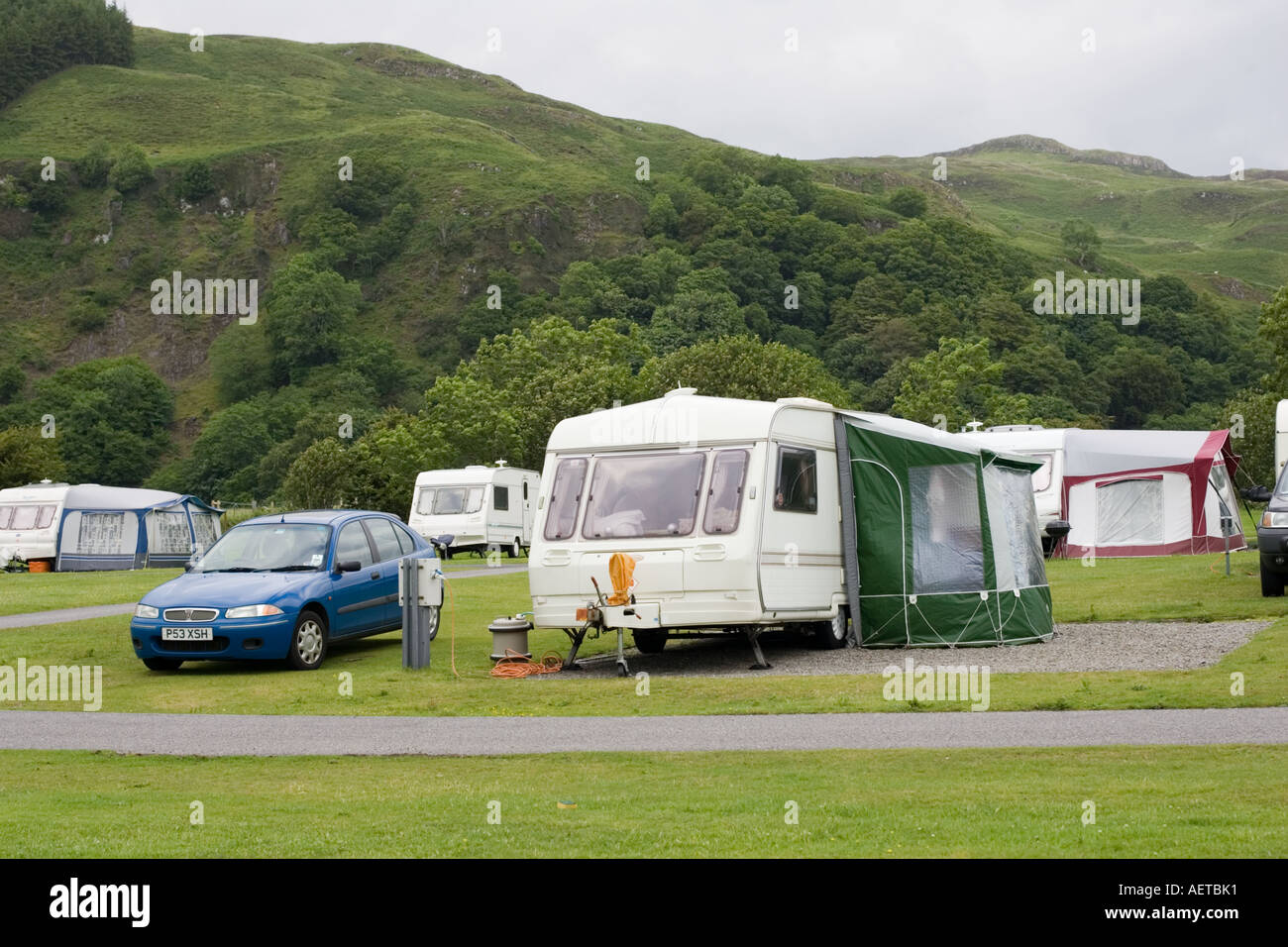 Caravans on beach front Caravan Club Site North Ledaig near Oban