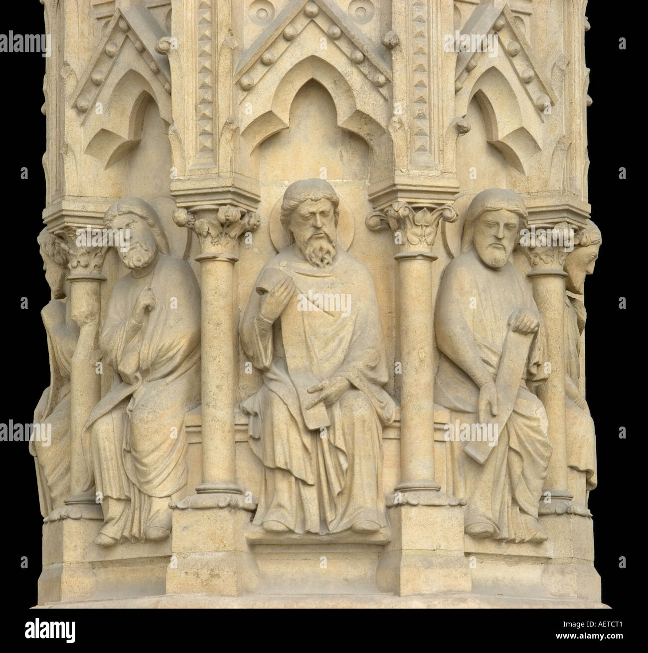 Paris, France. Cathedral of Notre Dame. Detail of central pillar of Main Door or Porte de Jugement Stock Photo