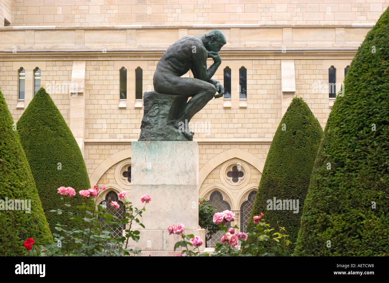 Paris, France. Musee Rodin in Rue de Varenne. The Thinker statue in the museum park Stock Photo