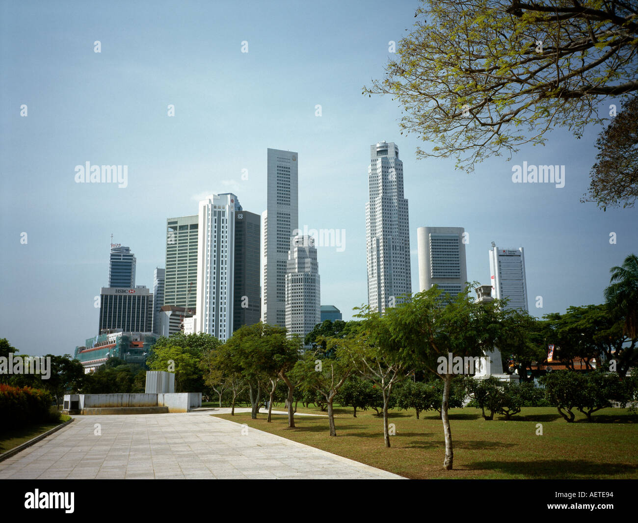 Singapore Business District from the Padang Stock Photo