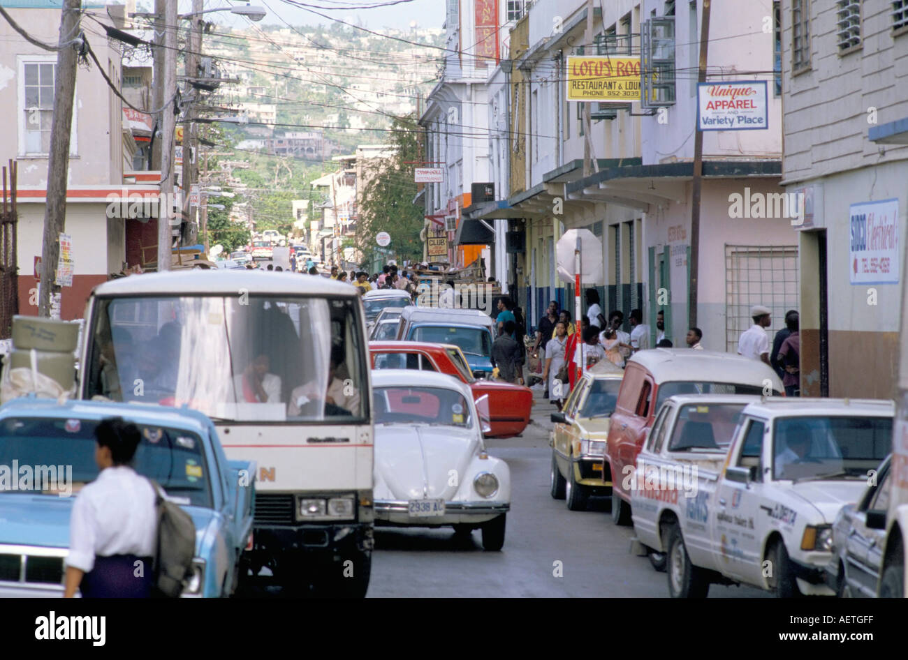 Traffic in town street Montego Bay Jamaica West Indies Caribbean