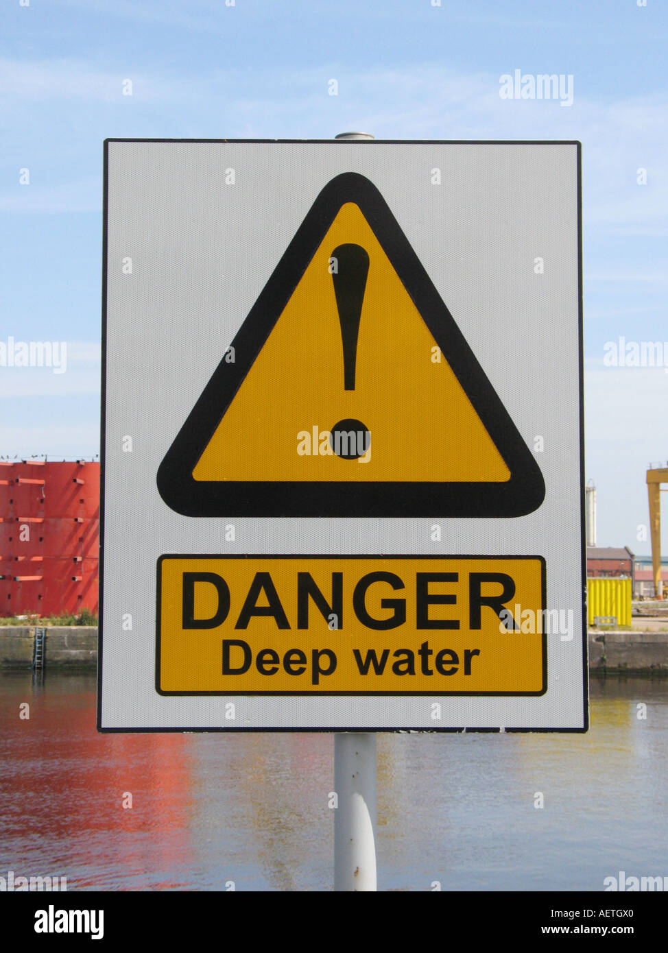 A 'Danger Deep Water' sign. Stock Photo