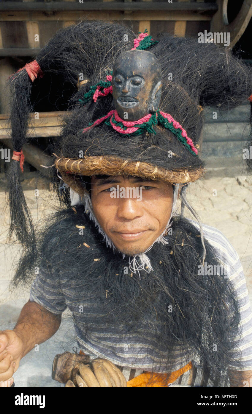 Portrait of a traditional warrior Bawomataluo village Nias island Indonesia Southeast Asia Asia Stock Photo