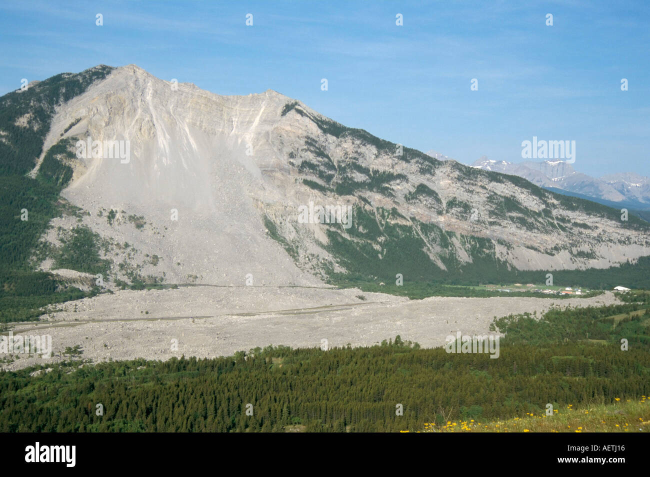 Frank Slide where giant rockfall occurred in 1903 limestone debris