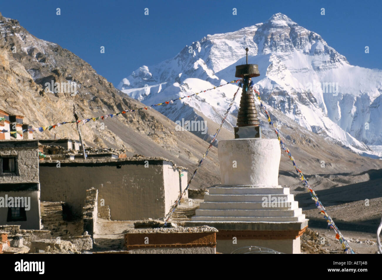 North side of Mount Everest Chomolungma from Rongbuk monastery Himalayas Tibet China Asia Stock Photo