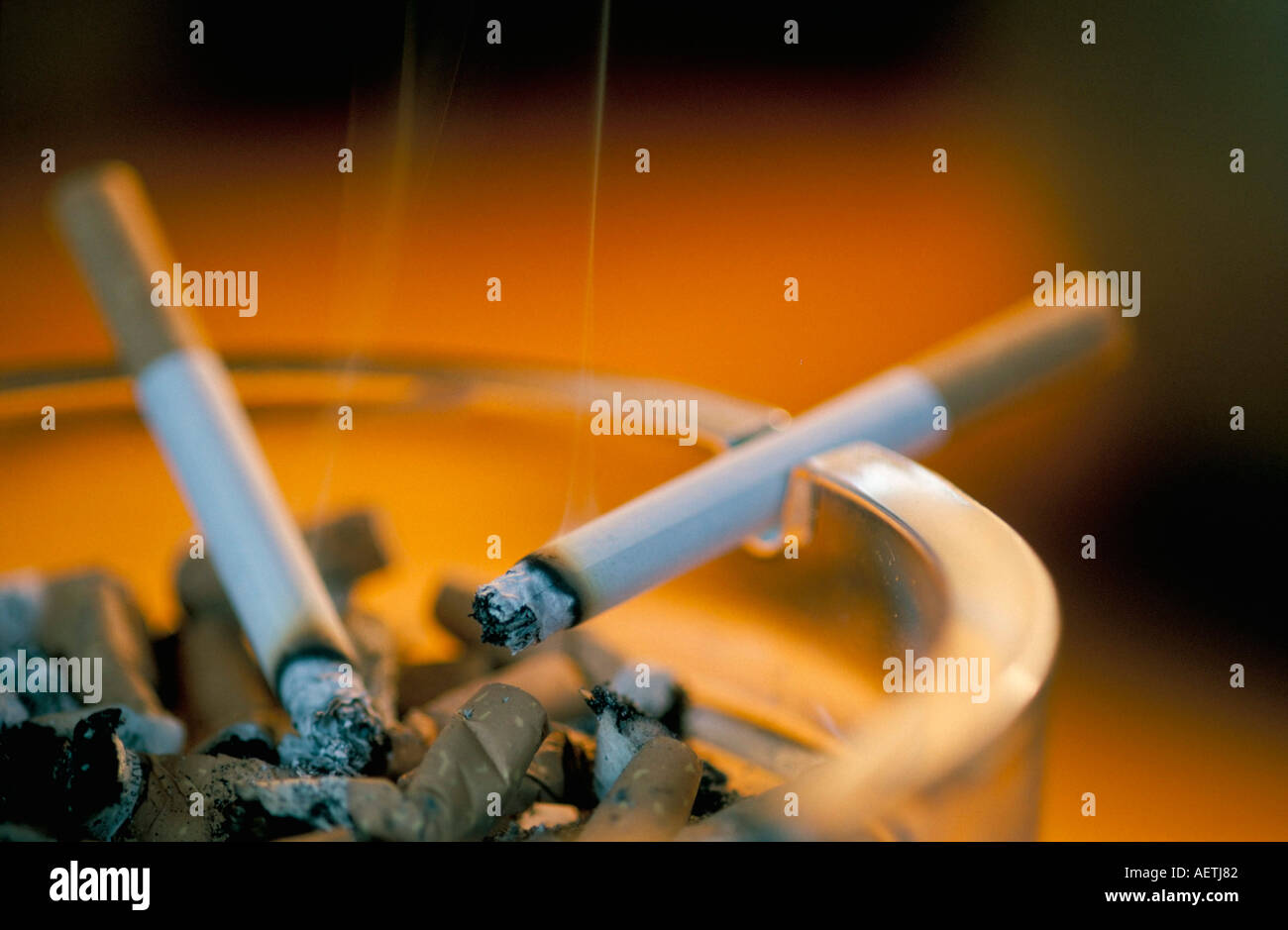 Smouldering cigarettes on ashtray Stock Photo