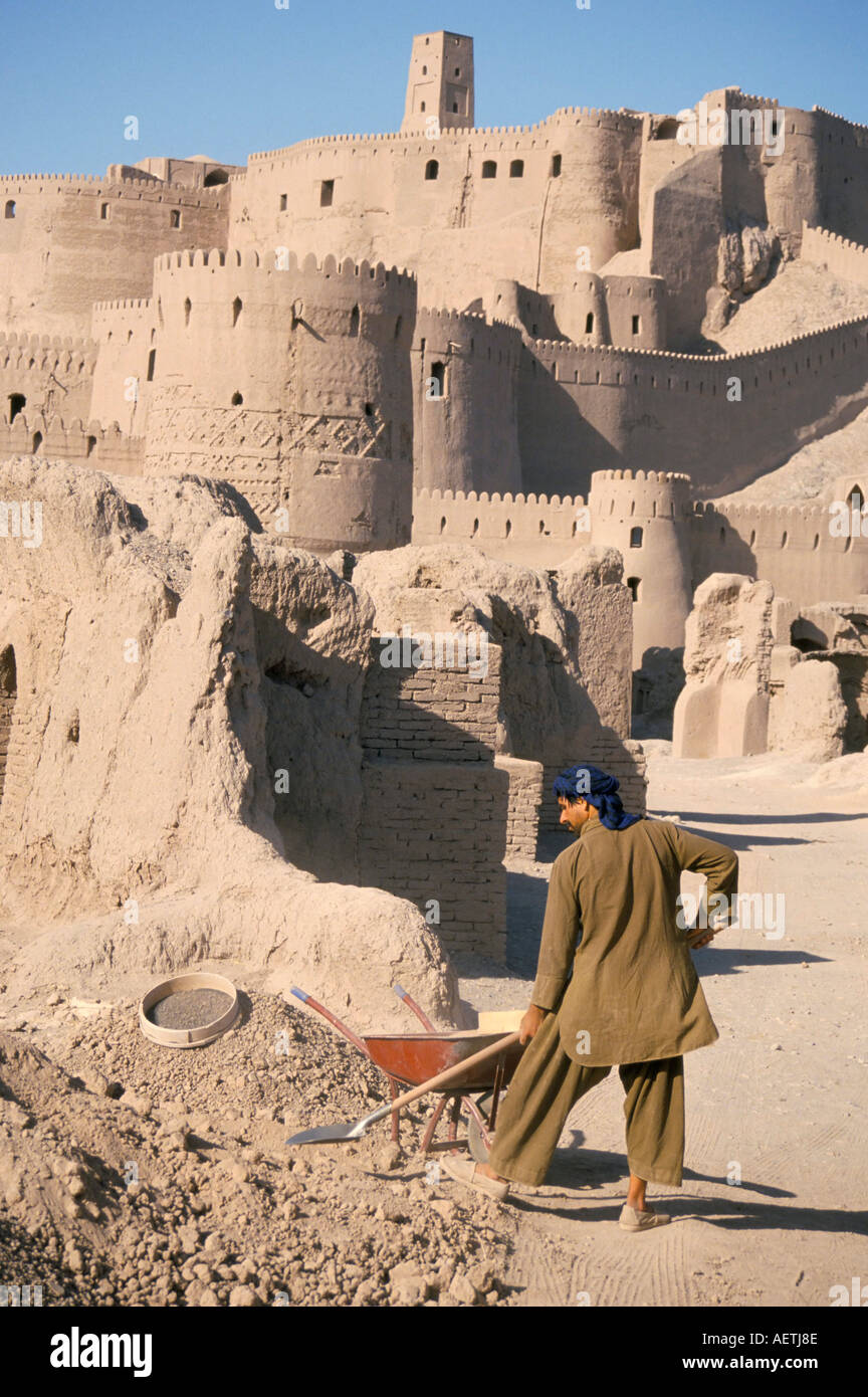 Restoration work Arg e Bam Bam UNESCO World Heritage Site Iran Middle East Stock Photo