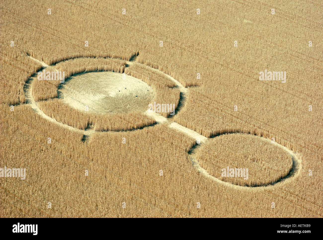 Aerial view of crop circles in a wheat field Wiltshire England United Kingdom Europe Stock Photo