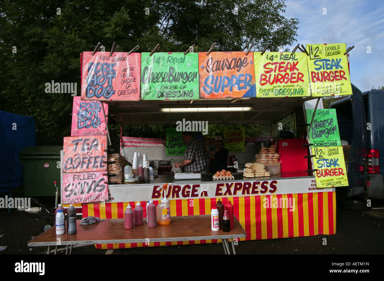 Burger stall at the Lammas Fair Ballycastle County Antrim Stock Photo Alamy