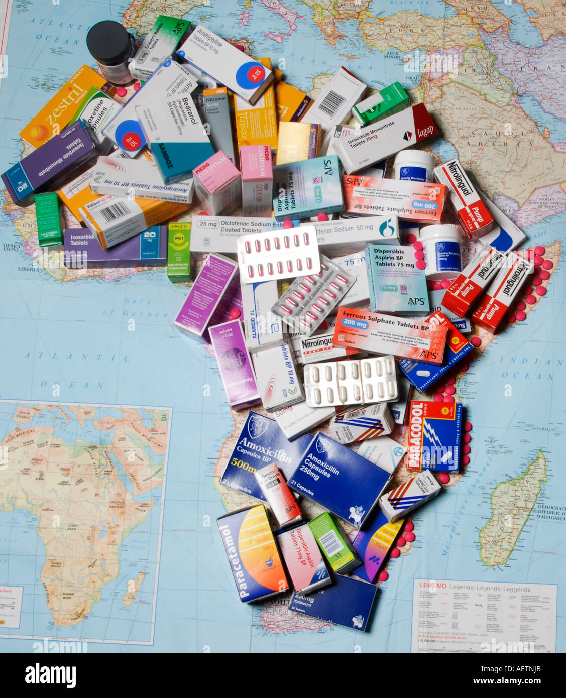 Medecines from Europe destined for Africa Stock Photo