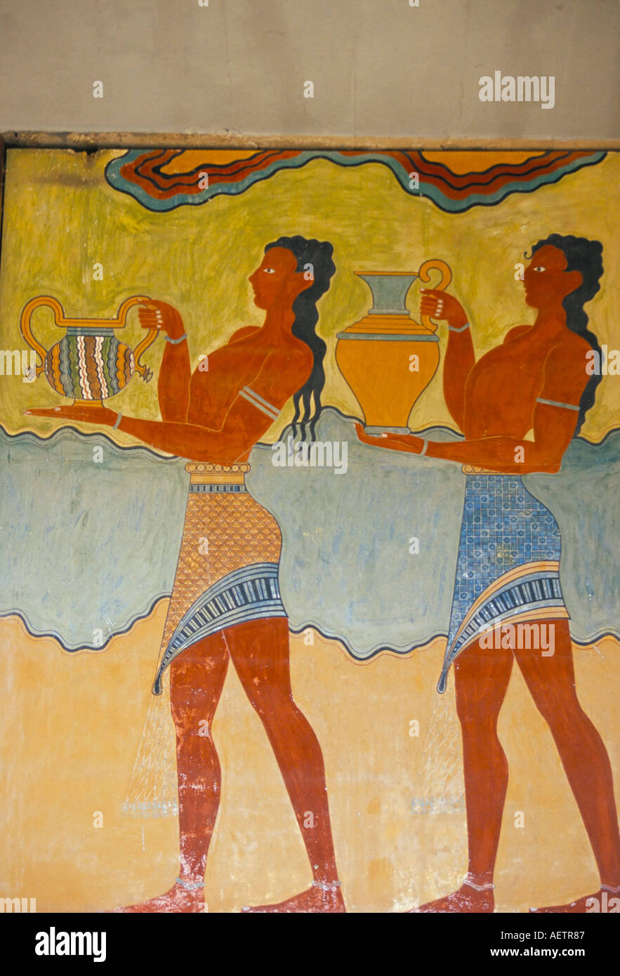 Mural paintings Corridor of the Procession Minoan Knossos island of Crete Greece Mediterranean Europe Stock Photo