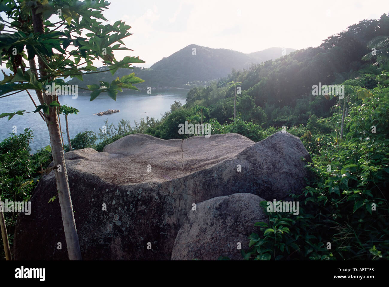 Chateau de Feuilles Anse de Marie Louise south coast island of Praslin Seychelles Indian Ocean Africa Stock Photo