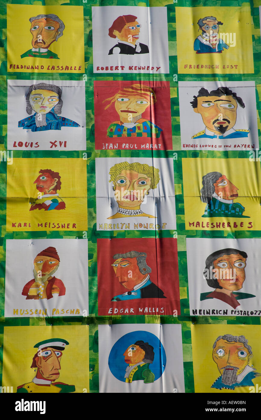 Paintings and portaits by a local artist on huge sheets that cover old ...