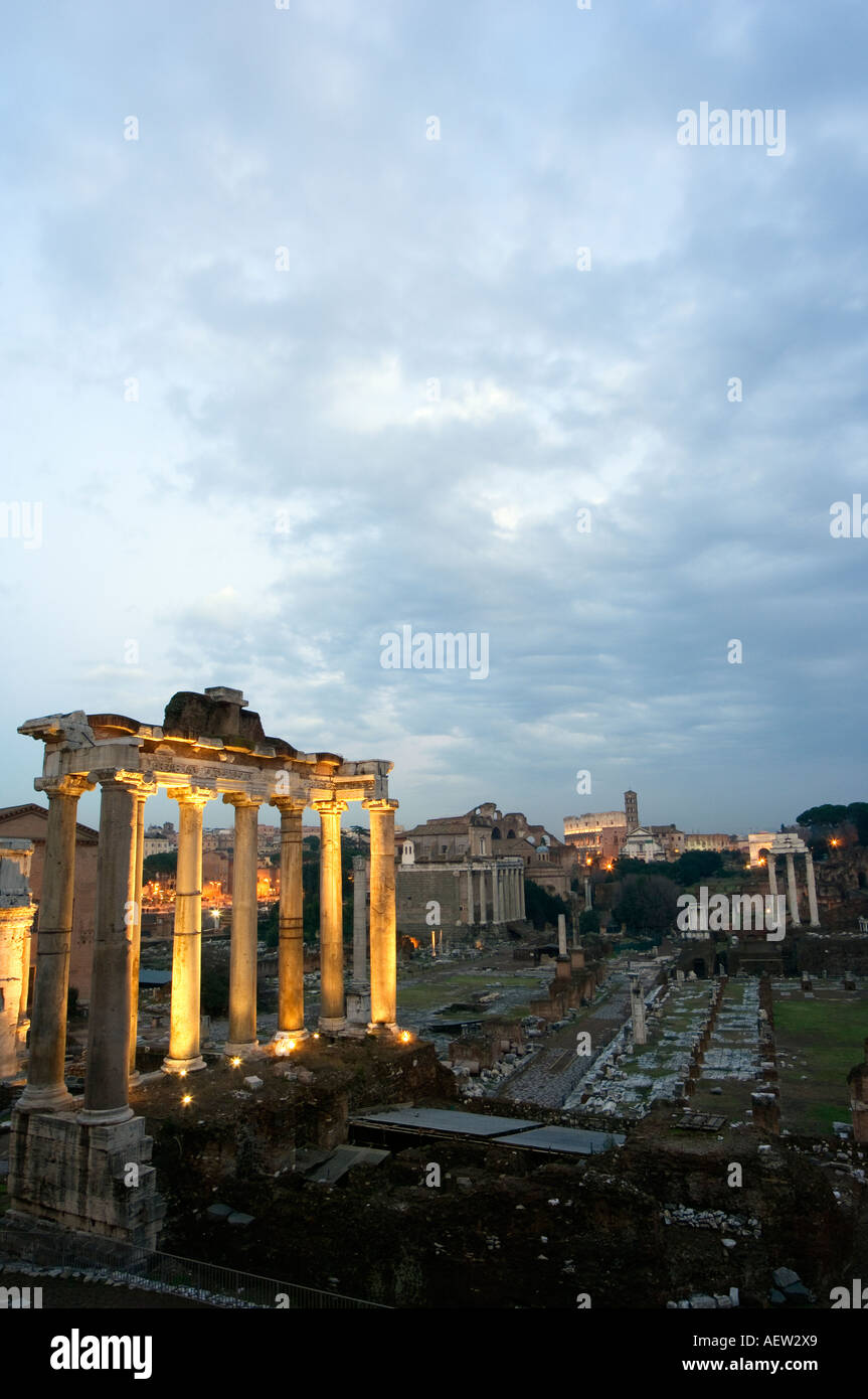 The Colosseum marble column ruins dusk night the Forum Rome Italy