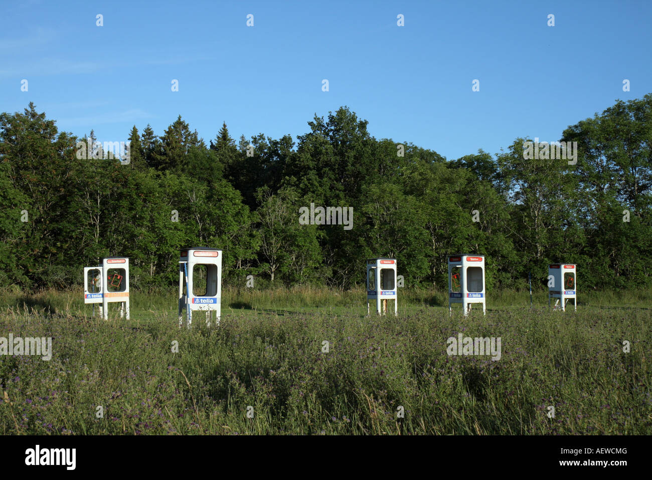 Field of scrapped phone booths Stock Photo