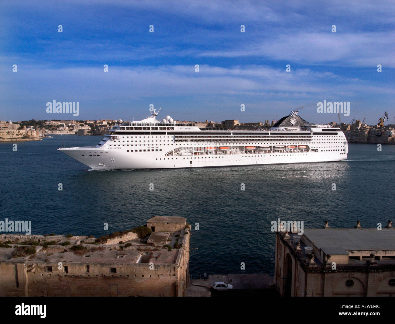 Luxury passengers cruise liner leaving Grand harbor ,Valletta ,Malta Stock Photo