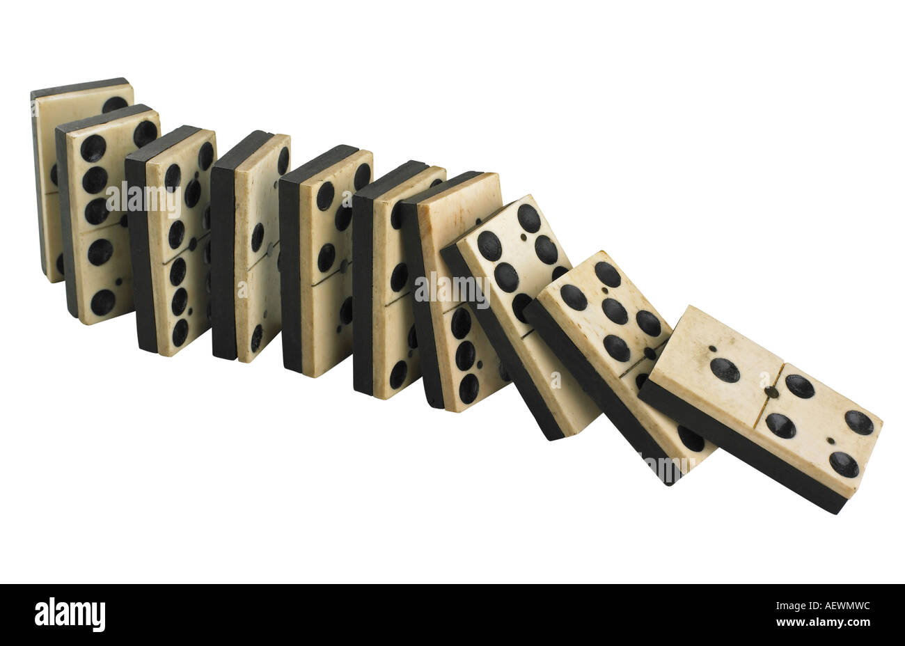 A row of falling dominos Stock Photo