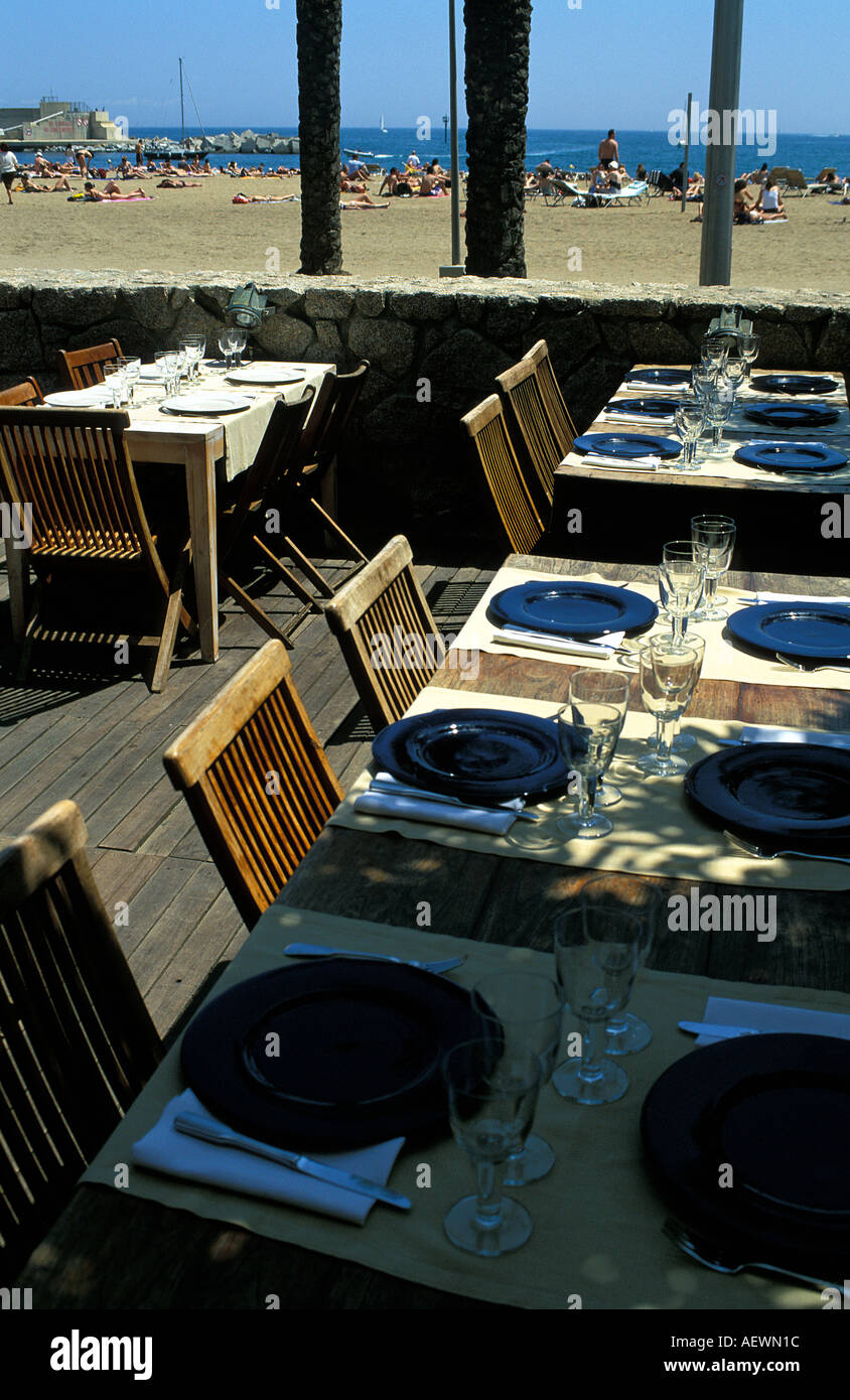 Barcelona Agua restaurant at the Passeig Maritim Stock Photo