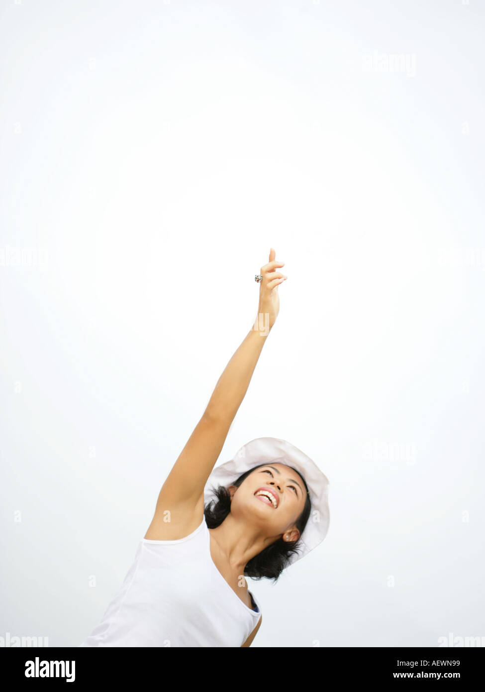 Black carefree woman raising hand hi-res stock photography and images ...