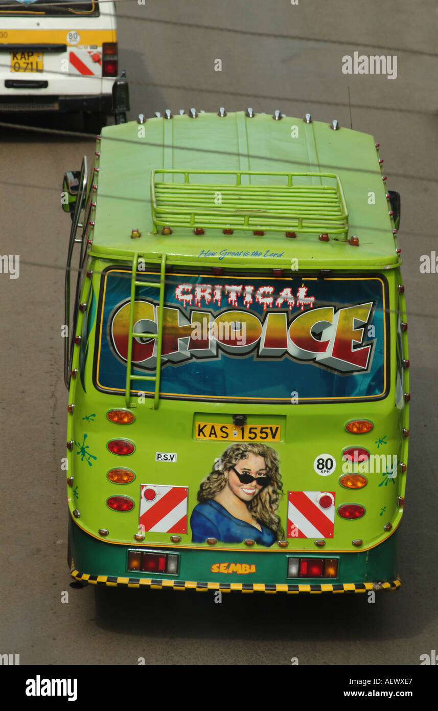 Coaches and buses all decorated differently. Nairobi, Kenya, Africa Stock Photo