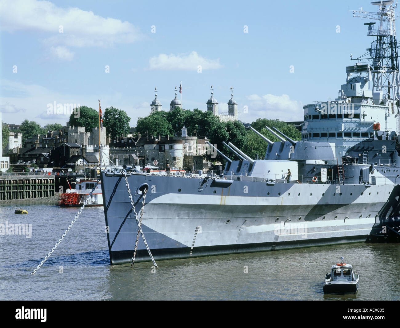 HMS Belfast and Tower of London World Heritage LONDON UK Stock Photo ...