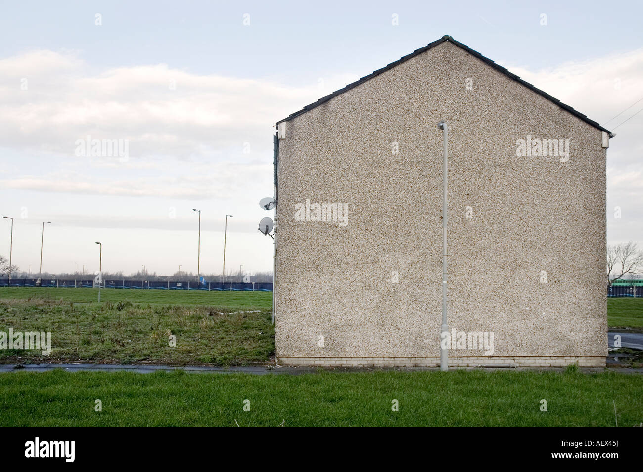 Gable end of house on derelict council housing estate in Croxteth, Liverpool. Stock Photo