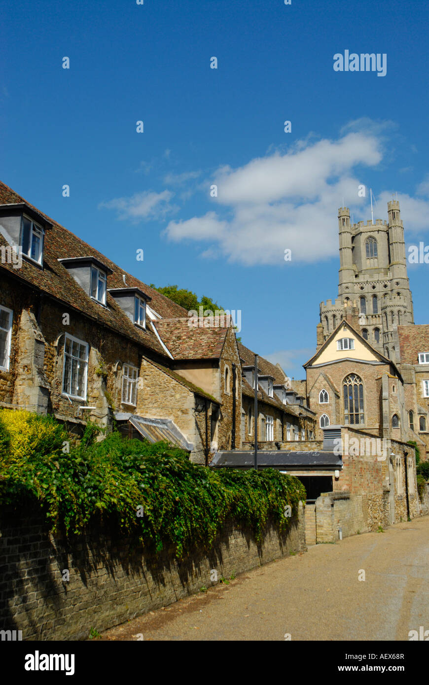 Monastic buildings with Ely Cathedral West Tower in the distance ...