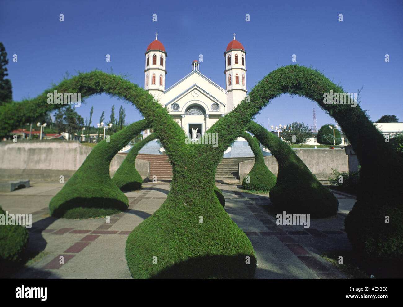 Costa Rica Zacero church artifical hedge arches Stock Photo