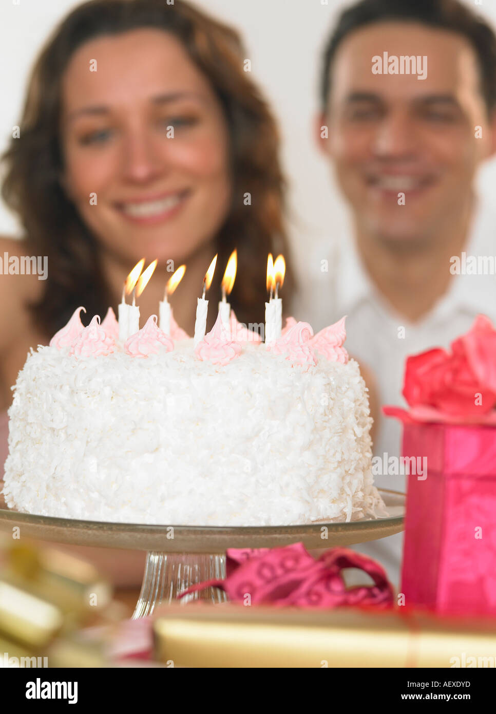 Couple celebrating her birthday Stock Photo
