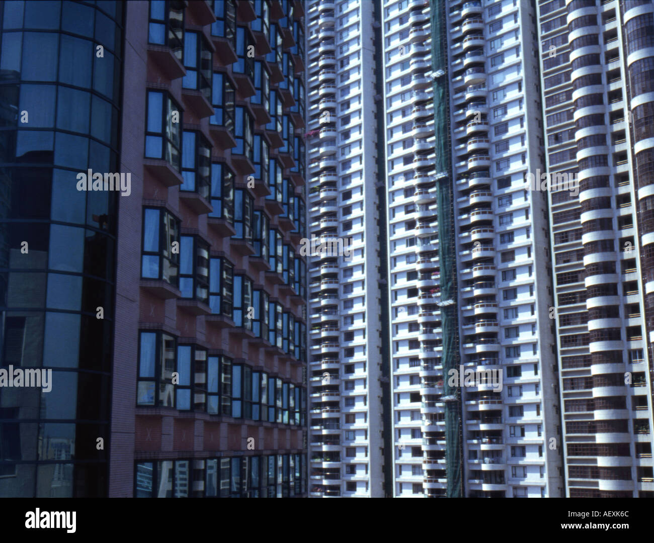 Ubiquitous skyscrapers packed tightly together in Hong Kong Stock Photo